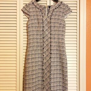 Short Sleeve V Neck Tweed Dress